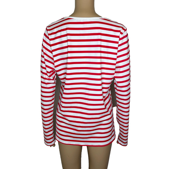 Women's XL Spanx Long Sleeve Sun Shirt Striped Red White Lycra - Picture 3 of 6